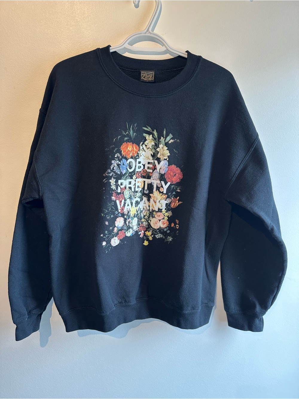 Obey Black Floral Graphic Crewneck with Multicolor Blooms